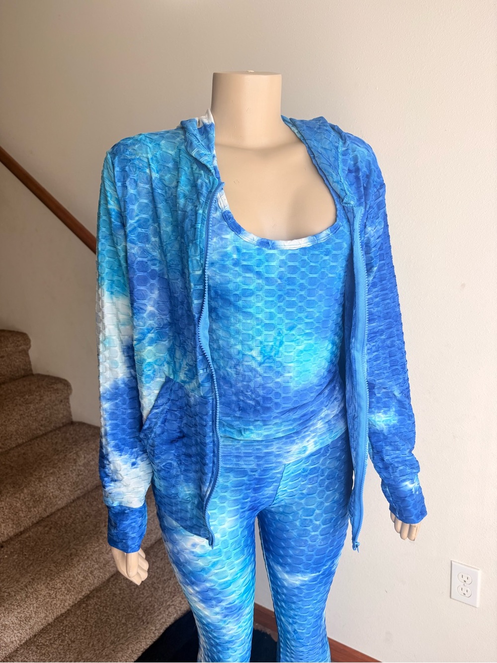 Blue Tie-Dye Women’s Swim Tank and Zip Hoodie Set